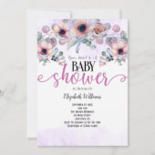 Lavendel Mint Pink Blume Kinderdusche Einladung (Vorderseite)