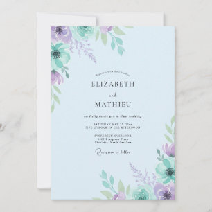 Lavendel-Minz-Gemalte Hochzeit Einladung