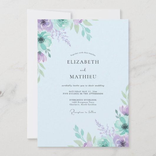 Lavendel-Minz-Gemalte Hochzeit Einladung (Vorderseite)