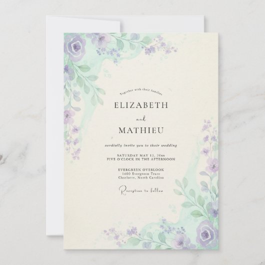 Lavendel-Minze-Blatt-Hochzeit Einladung (Vorderseite)