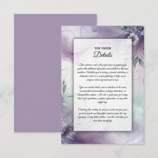 Lavendel-Mist und Wasserfarbenflüster Begleitkarte (Vorne/Hinten)