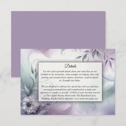 Lavendel-Mist und Wasserfarbenflüster Begleitkarte (Vorne/Hinten)