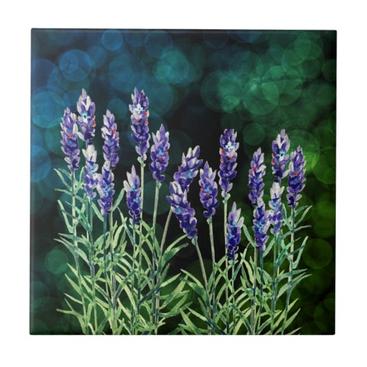 Lavendel mit Aquarellfarben bemalt Fliese (Vorderseite)