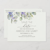 Lavendel mit Eukalyptus Save the Date Ankündigungspostkarte (Vorne/Hinten)