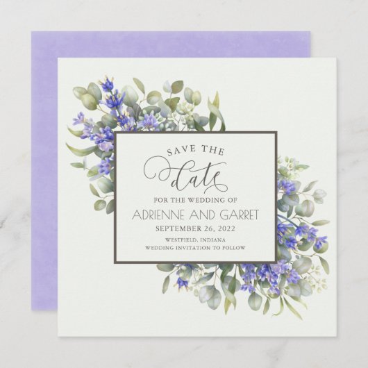 Lavendel mit Eukalyptus Wedding Save The Date (Vorne/Hinten)