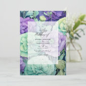 Lavendel mit Hochzeitsfeier mit grüner Blüte Einladung (Stehend Vorderseite)