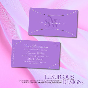 Lavendel mit Silver Deco und Monogram Modern Visitenkarte