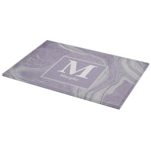 Lavendel mit weißer Vena-Monogramm Schneidebrett (Ecke)