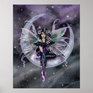 Lavendel-Mond-Fee auf Halbmond-Fantasy-Kunst Poster