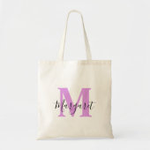 Lavendel Monogram Black Script Name Tote Bag Tragetasche (Vorne)