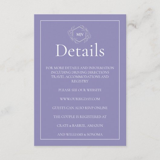 Lavendel Monogram Creat Enclosure Card Begleitkarte (Vorderseite)