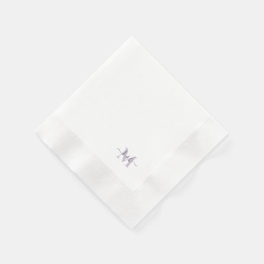 Lavendel Monogram Swash Script White Cocktail Serviette (Ecke)