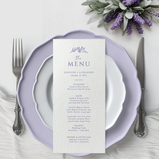Lavendel-Monogramm-Hochzeit Menükarte
