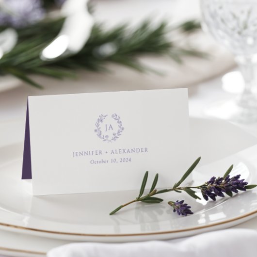 Lavendel-Monogramm-Hochzeit Platzkarte