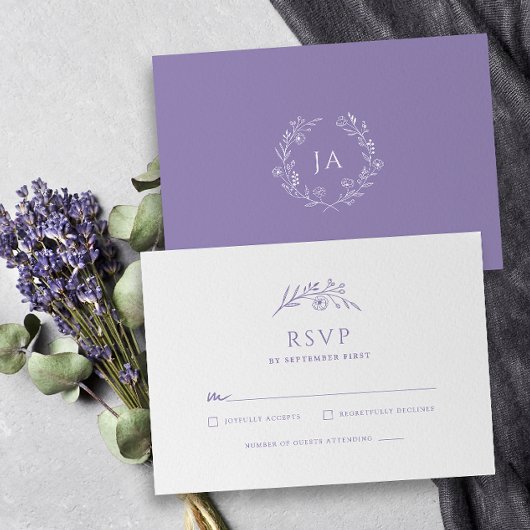 Lavendel-Monogramm-Hochzeit RSVP Karte