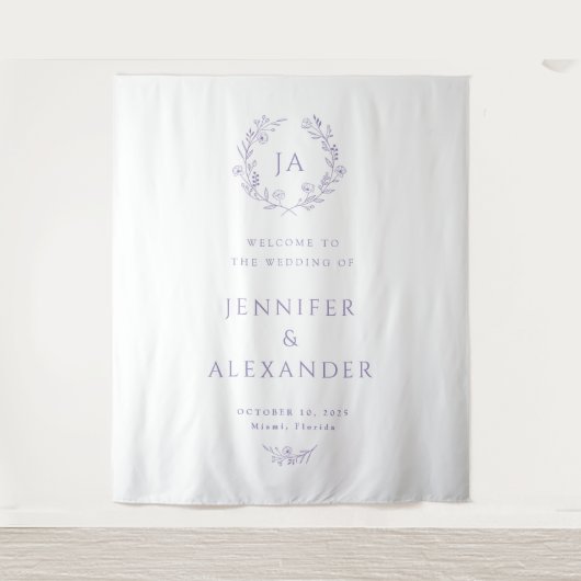 Lavendel-Monogramm-Hochzeitskulisse Wandteppich (Vorderseite)