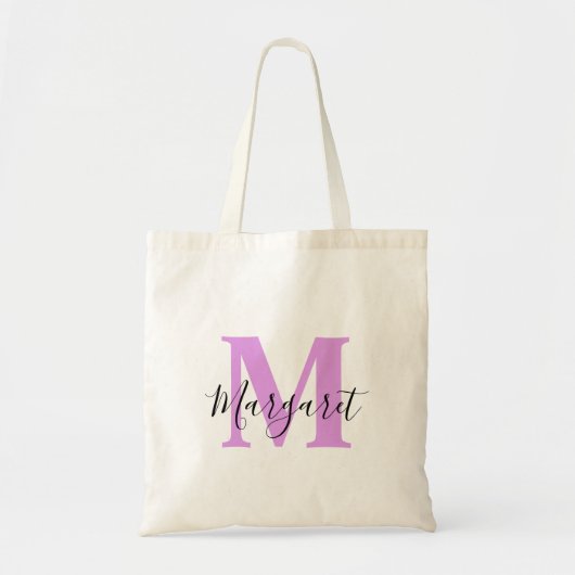 Lavendel-Monogramm Schwarze Schrift Name Tote Bag Tragetasche (Vorne)