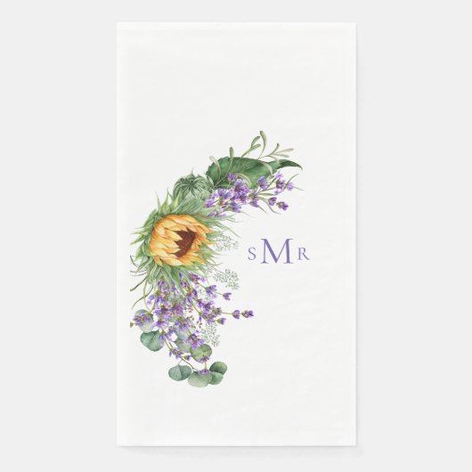 Lavendel-Monogramm Sonnenblume Serviette (Vorderseite)