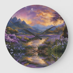 Lavendel Mountain Valley in der Morgendämmerung Große Wanduhr