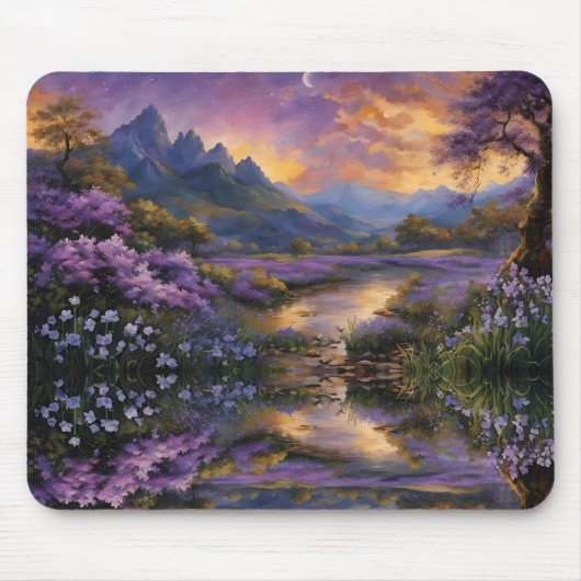 Lavendel Mountain Valley in der Morgendämmerung Mousepad (Vorne)