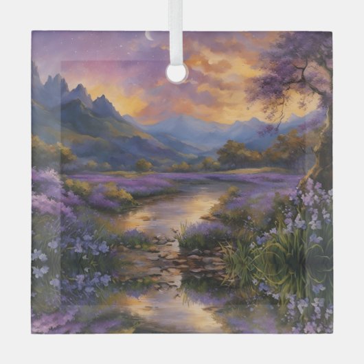 Lavendel Mountain Valley in der Morgendämmerung Ornament Aus Glas (Vorderseite)