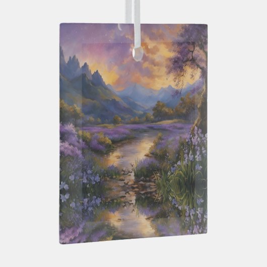 Lavendel Mountain Valley in der Morgendämmerung Ornament Aus Glas (Vorderseite Rechts)