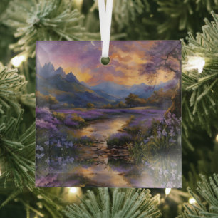 Lavendel Mountain Valley in der Morgendämmerung Ornament Aus Glas