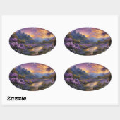 Lavendel Mountain Valley in der Morgendämmerung Ovaler Aufkleber (Blatt)