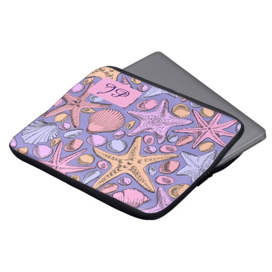 Lavendel-Muschel-Initial-Laptop-Hülle Laptopschutzhülle (Vorne Oben)