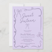 Lavendel niedlich Bowge Bänder Illustrationen Swee Einladung (Vorderseite)