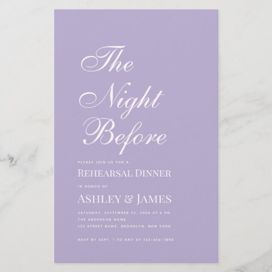 Lavendel Night Before Probe Dinner Einladung (Vorderseite)