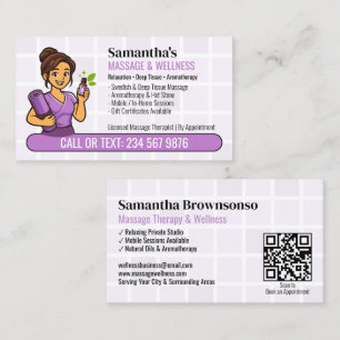 Lavendel-Öl-Massage-Spa-QR-Cartoon-Mädchen Visitenkarte
