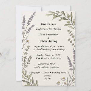 Lavendel-Oliv-Grün Botanisch Save The Date An Einladung