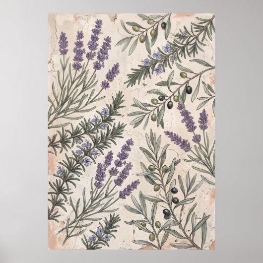 Lavendel-Oliven-Botanik-Kunstposter Poster (Vorne)