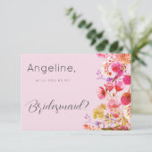Lavendel Orange Pink Yellow Floral Bridesmaid Einladung (Stehend Vorderseite)