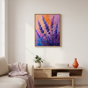 Lavendel-Orangen-Sonnenuntergangs-Gemälde Wandkuns Poster