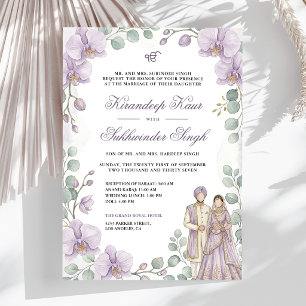 Lavendel-Orchideen-Aquarell-Blumen-Sikh-Hochzeit Einladung