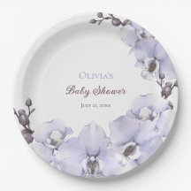 Lavendel-Orchideen-Baby-Shower-Papierplatten - Flo