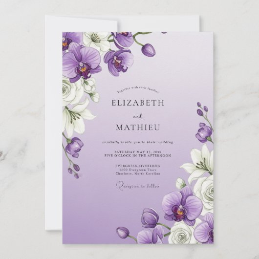 Lavendel-Orchideen-Hochzeit Einladung (Vorderseite)