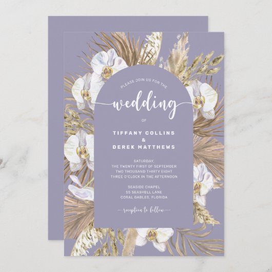 Lavendel Pampas Grass Arch Hochzeit Einladung (Vorne/Hinten)