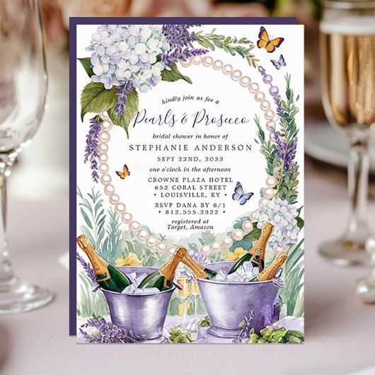 Lavendel Pearls und Prosecco Garden Brautparty Einladung