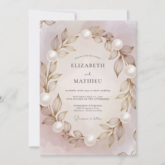 Lavendel-Perl-Blatt-Hochzeit Einladung (Vorderseite)