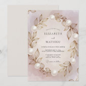 Lavendel-Perl-Blatt-Hochzeit Einladung (Vorne/Hinten)
