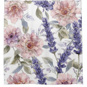 Lavendel-Pfingstrose-Wasserfarben-Blumengarten Duschvorhang