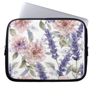 Lavendel-Pfingstrose-Wasserfarben-Blumengarten  Laptopschutzhülle
