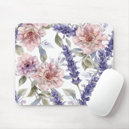 Lavendel-Pfingstrose-Wasserfarben-Blumengarten  Mousepad (Mit Mouse)