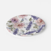Lavendel-Pfingstrose-Wasserfarben-Blumengarten Pappteller (Schrägansicht)