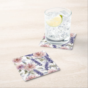 Lavendel-Pfingstrose-Wasserfarben-Blumengarten  Rechteckiger Pappuntersetzer