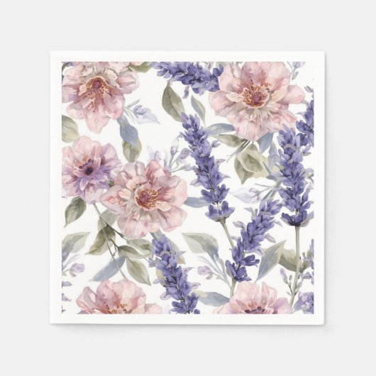 Lavendel-Pfingstrose-Wasserfarben-Blumengarten Serviette (Vorderseite)