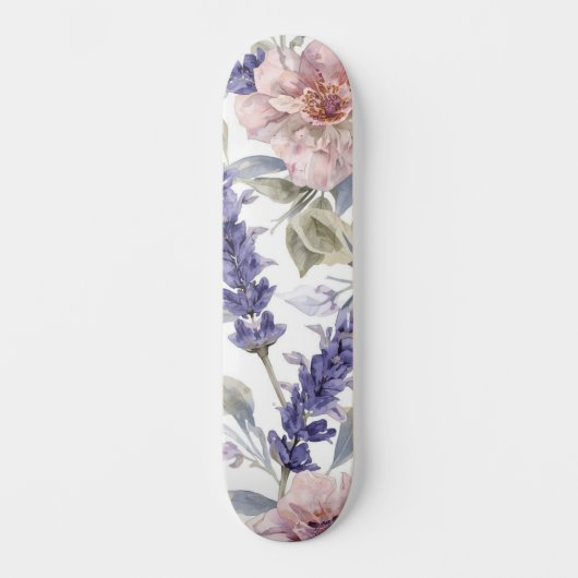 Lavendel-Pfingstrose-Wasserfarben-Blumengarten Skateboard (Vorderseite)